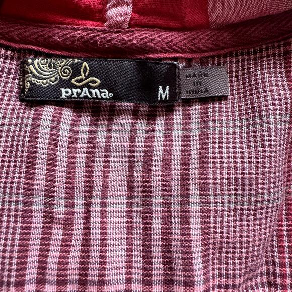 Women's PrAna Red White Anja Plaid Long Sleeve Button‎ Cuff Hooded Popover Top M - Picture 6 of 9